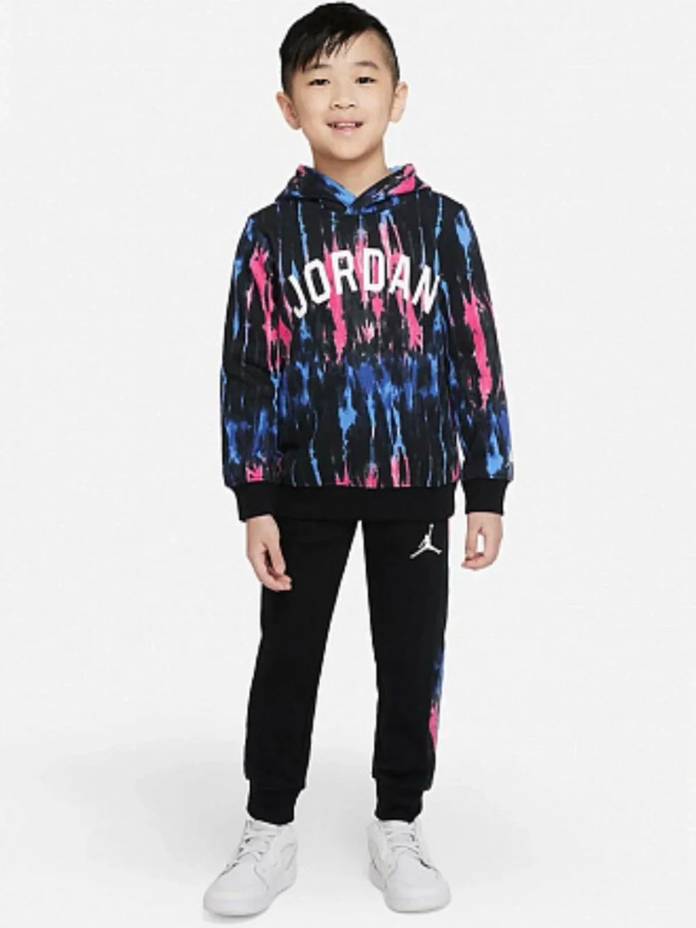 JORDAN Toddler Black Hoodie with Blue & Pink Tie-Dye Logo Jogger Set 3T